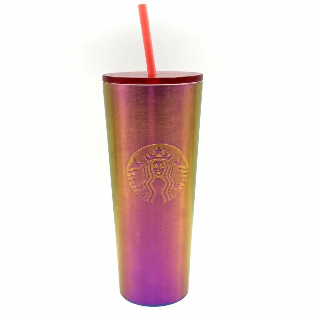 Starbucks 24oz Iridescent Stainless Steel Cold Cup Tumbler‎ Venti with Straw